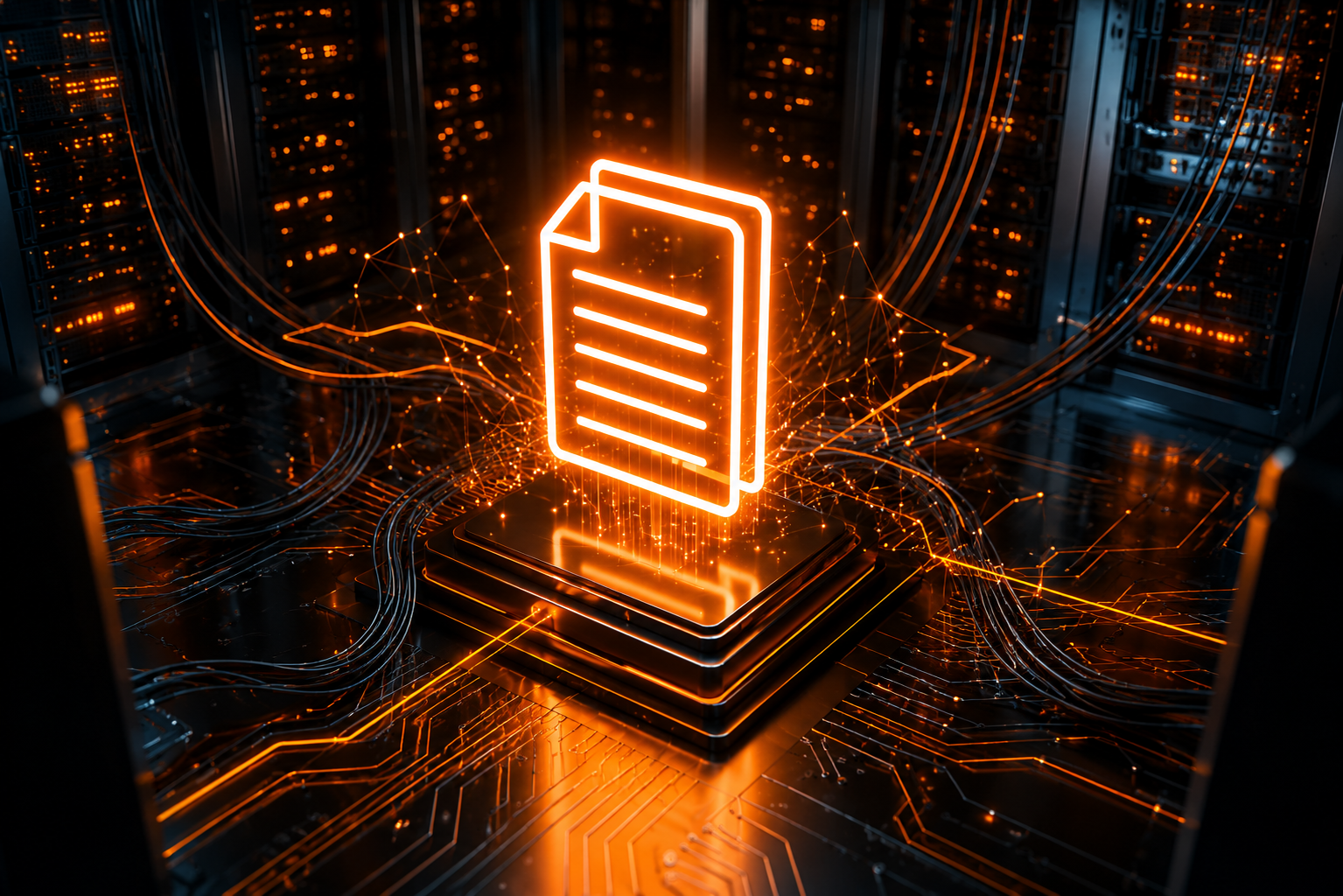 Digital document workflow represented with orange system lines