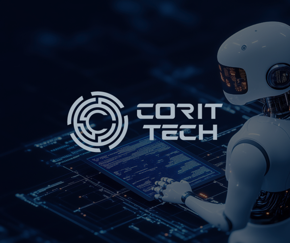 CorIT Tech project image with robot technology background and logo